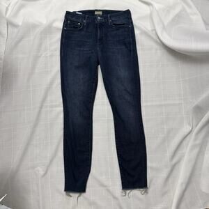 MOTHER The Looker Ankle Fray Jeans Size 29 Dark Wash Skinny Raw Hem